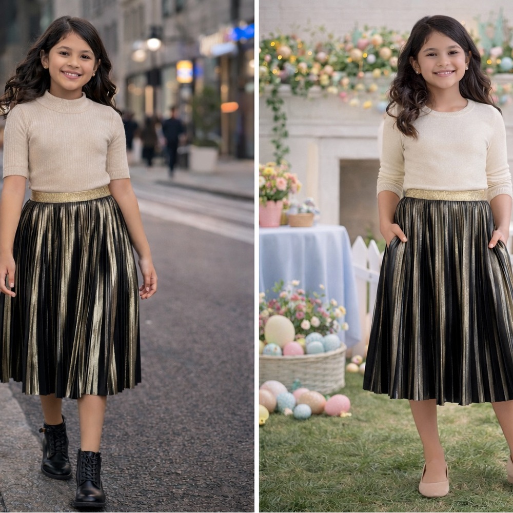 Xhilaration Girls Black and Gold A-Line Pleated Skirt NWOT - Girls Size S (6/6X)